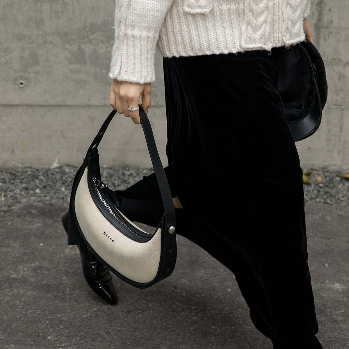 Black & White Crescent Bag – A Modern Vintage Statement