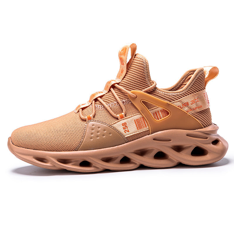 Beige sneaker with unique sole design on a white background