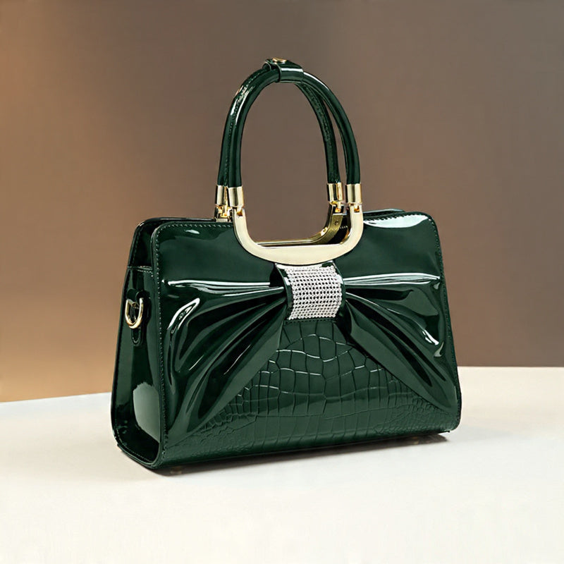 Elegant Bow Charm Glossy Tote – Premium PU Satchel