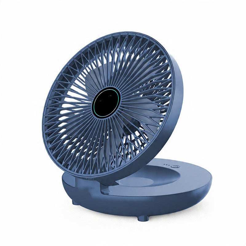 Blue portable fan on a white background