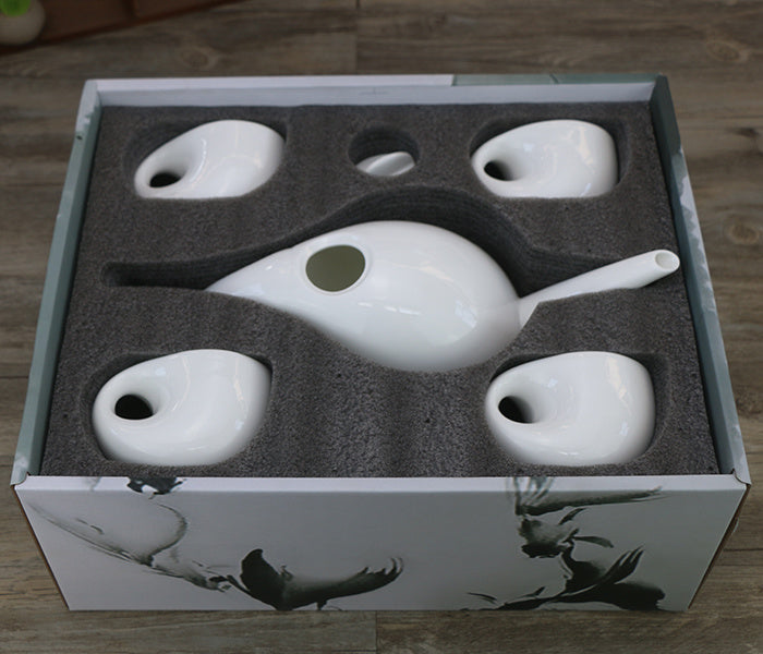 Large Water Drop Shape Pure White Bone China Tea Set