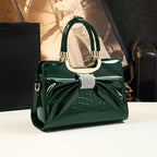 Elegant Bow Charm Glossy Tote – Premium PU Satchel