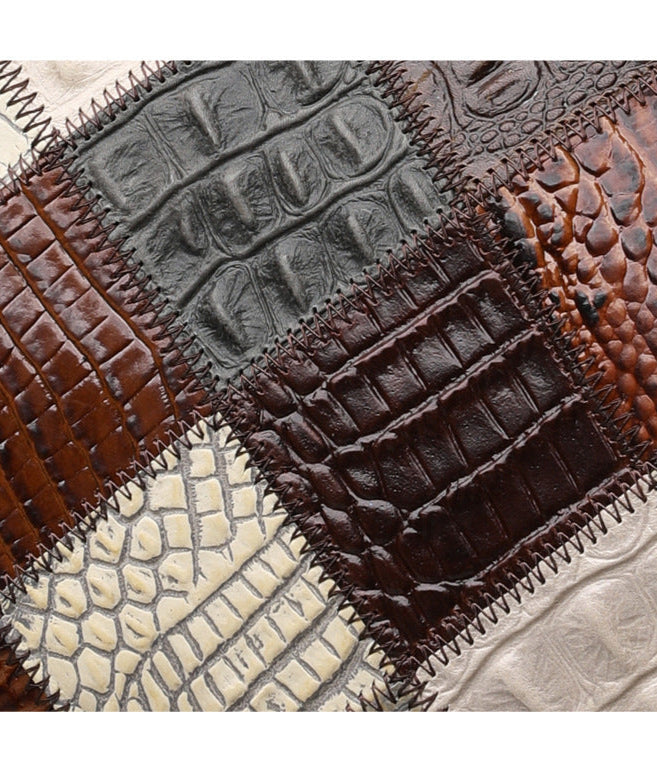 Patterned leather swatches with a motivational quote on a white background