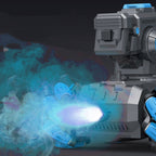 High-tech weapon with blue energy effects on a dark background