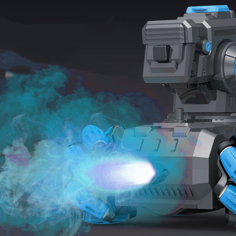 High-tech weapon with blue energy effects on a dark background