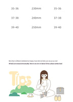 Measurement chart for shoe sizes with a cartoon illustration of a person sitting on the floor.
