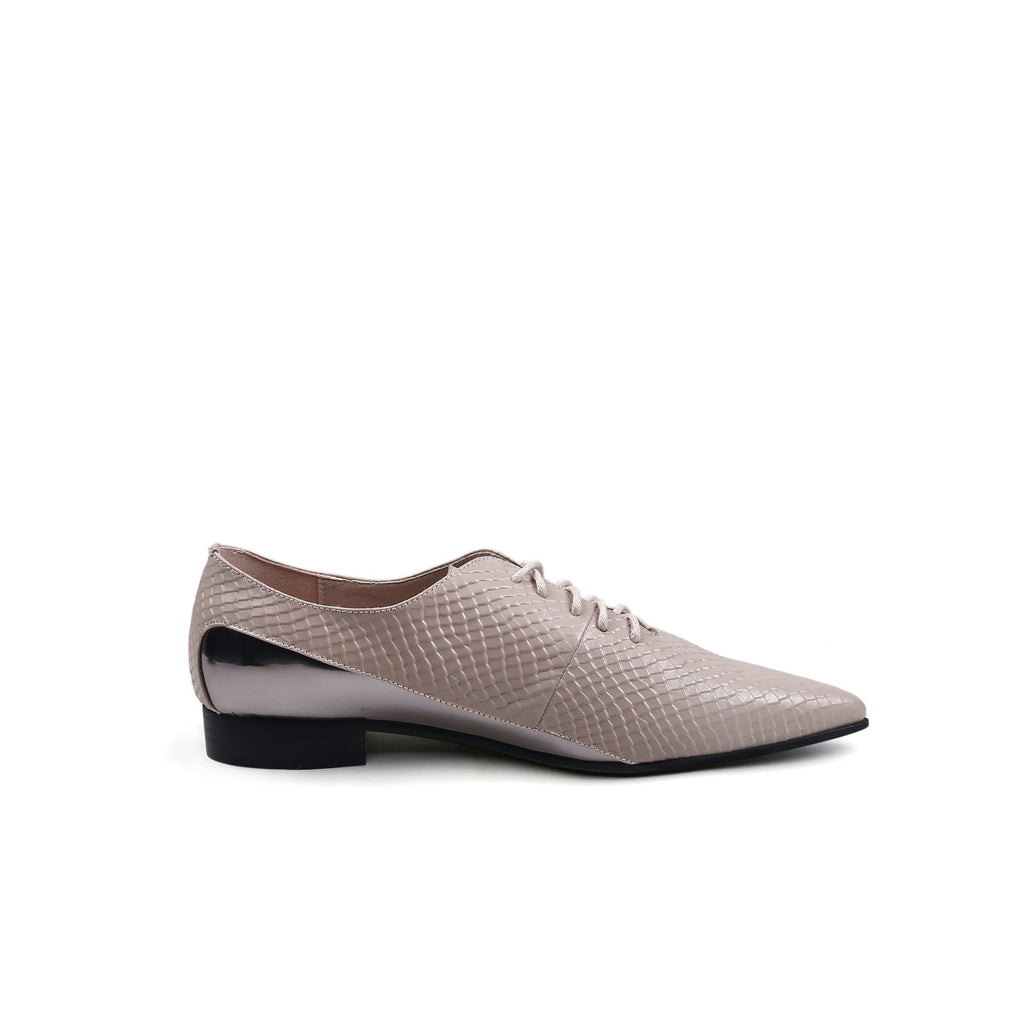 Faux Croc Embossed Lace-Up Oxfords – Jady Rose