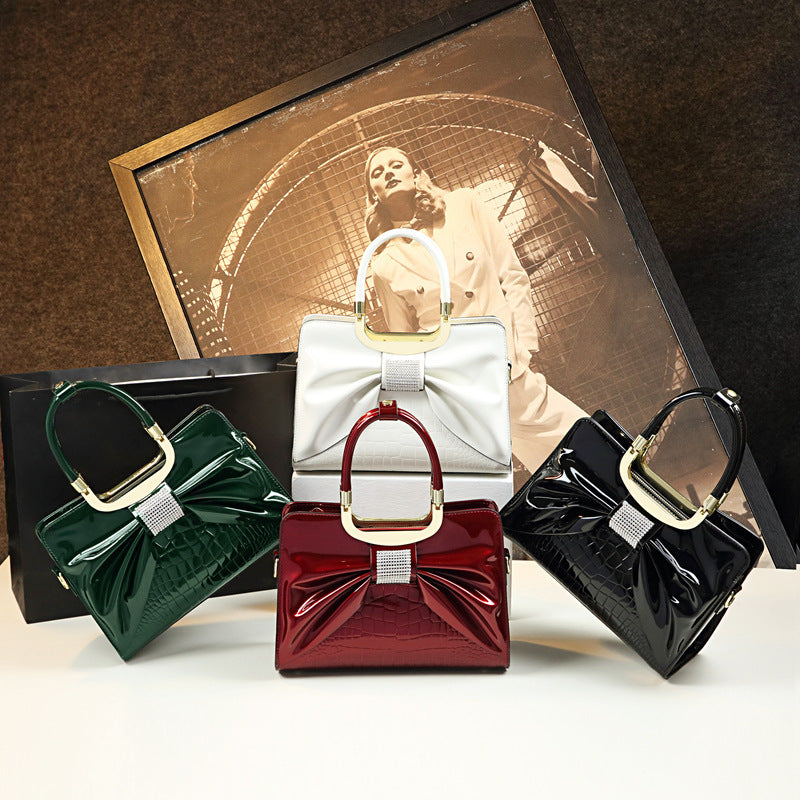 Elegant Bow Charm Glossy Tote – Premium PU Satchel