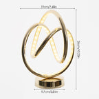 Gold circular lamp with dimensions on a white background
