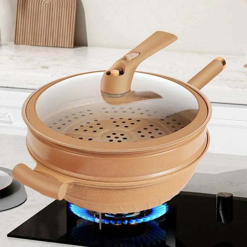 TitanForge™ Clay-Titanium Non-Stick Wok with Glass Lid