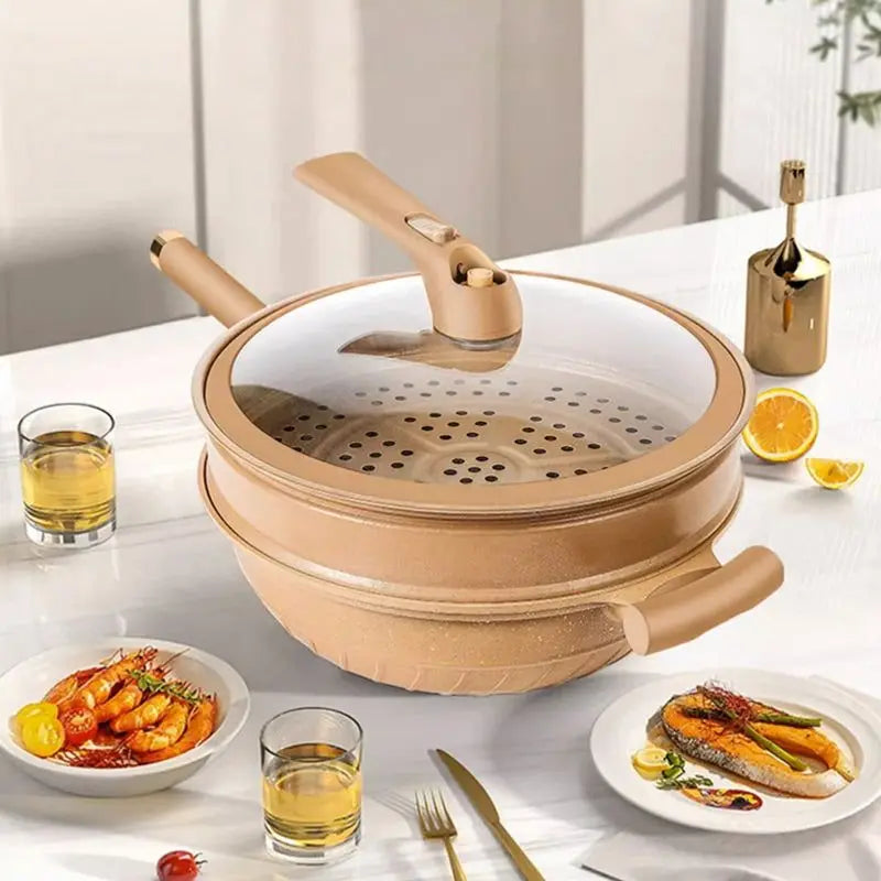 TitanForge™ Clay-Titanium Non-Stick Wok with Glass Lid