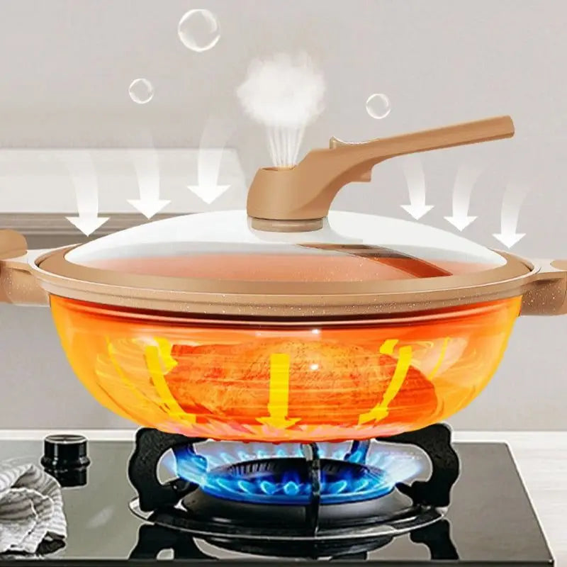 TitanForge™ Clay-Titanium Non-Stick Wok with Glass Lid