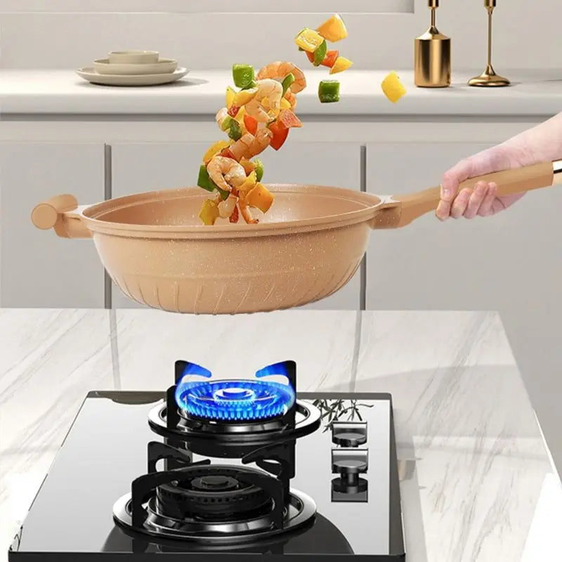 TitanForge™ Clay-Titanium Non-Stick Wok with Glass Lid